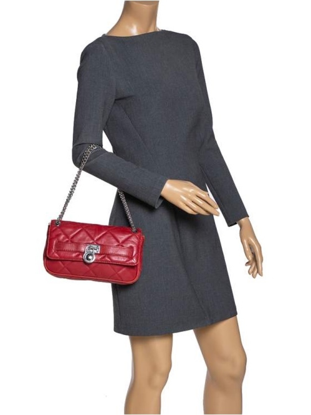 Michael Kors Red Quilted Shoulder Bag with Silver Chain - Picture 3 of 7